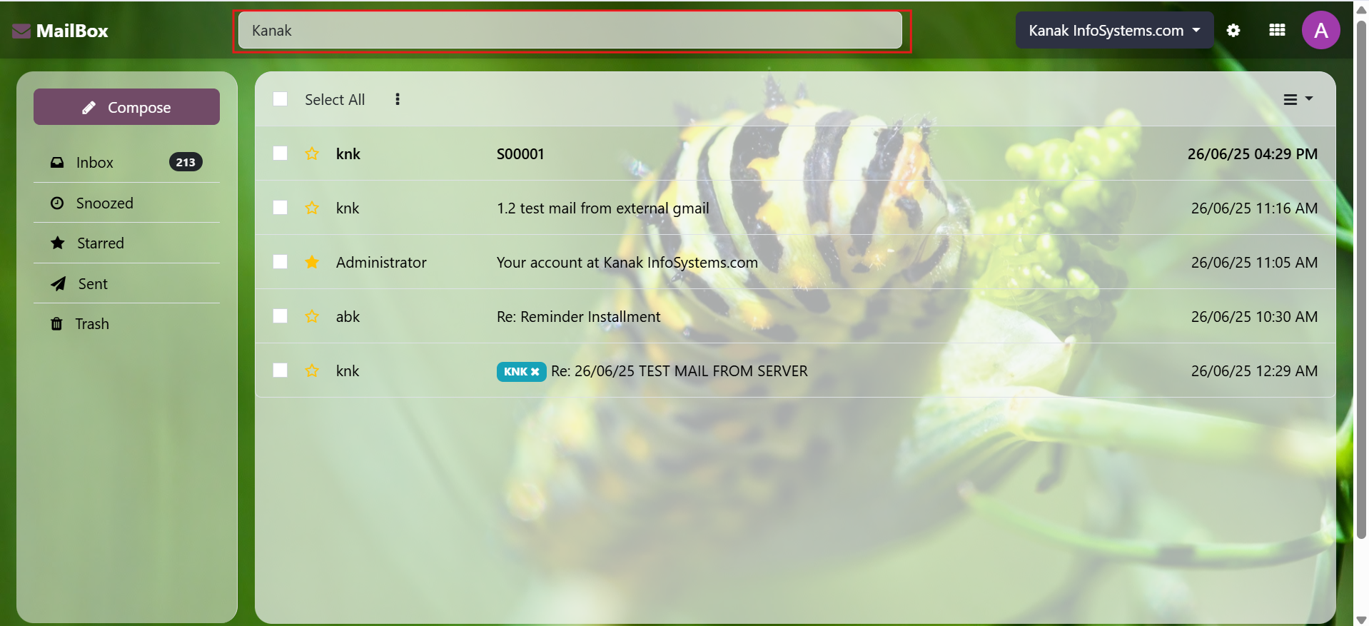 Mailbox (Odoo Inbox) - 
        This module is used to send or receive mail through the recipient, user can do the following types of message-send message, inbox message, starred or unstarred message, etc.
    