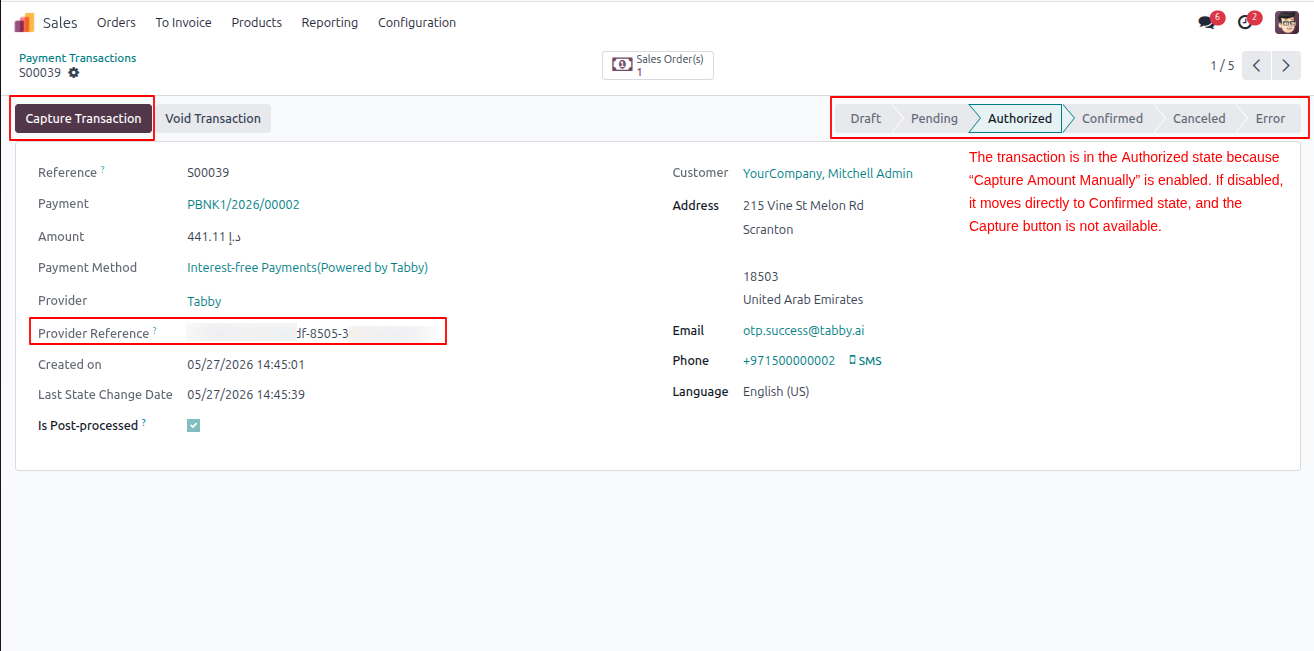Capture Transaction Button