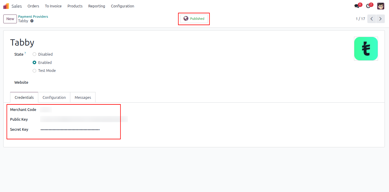 Tabby Payment Configuration