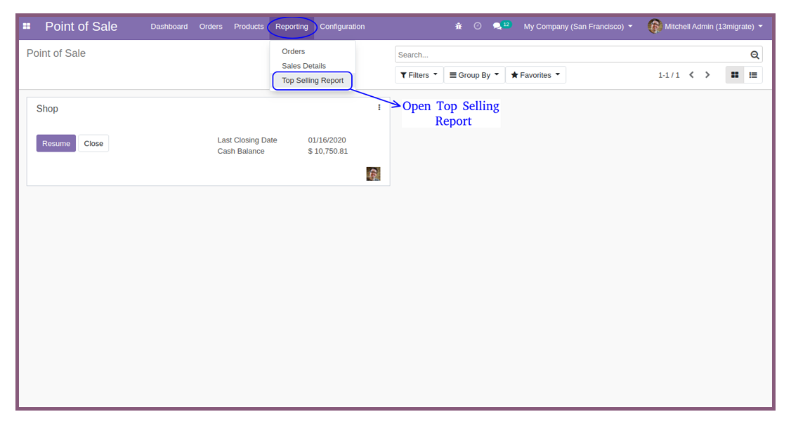 POS Top Selling Report - This module allow to show Report of Top selling orders in POS, If users takes 5 products, then the last product that they have purchased will be the first show in the report or this report based on LIFO method.