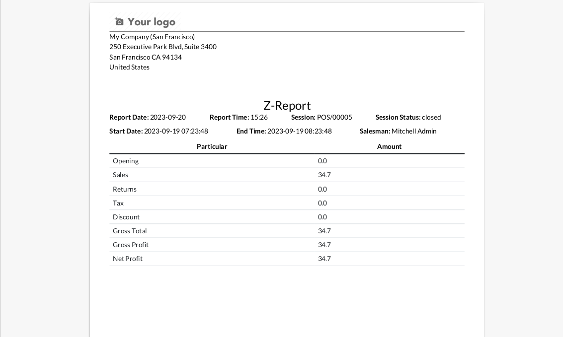 POS XZ Reports