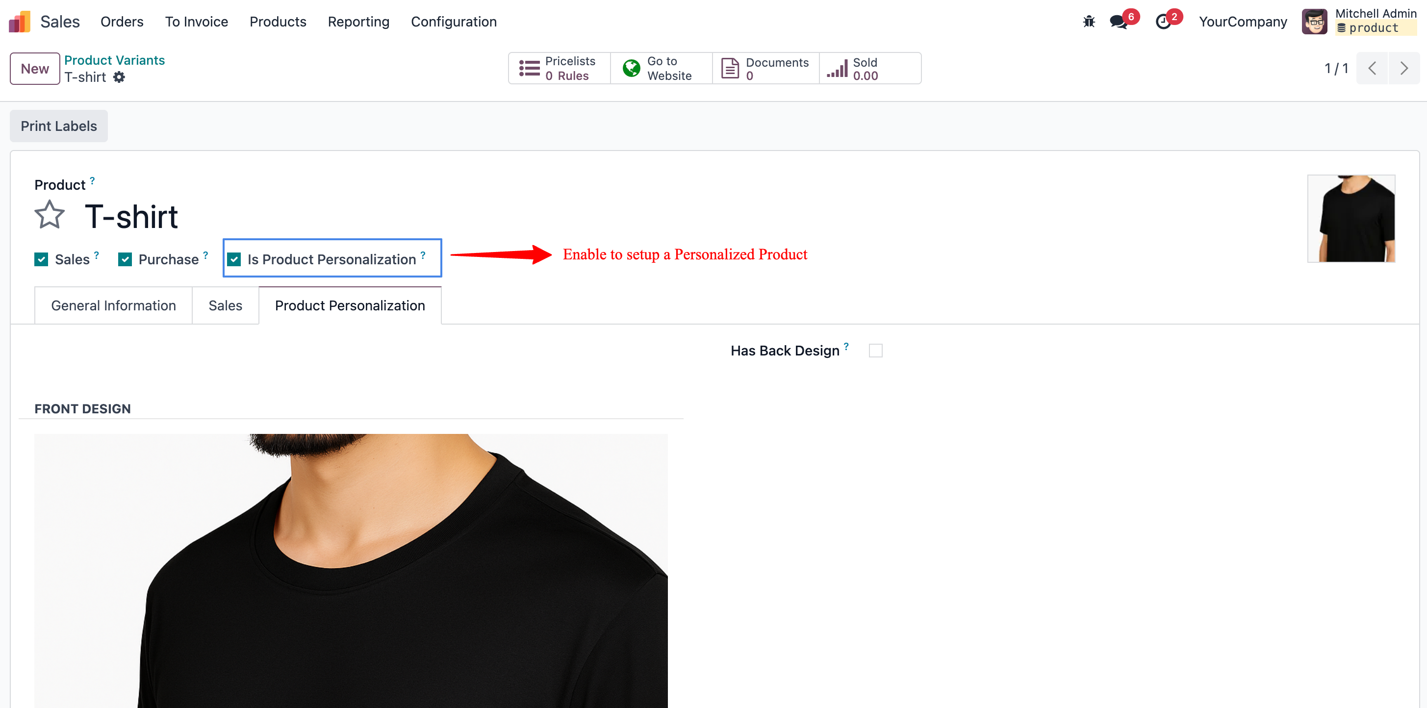 Product Personalization Setting
