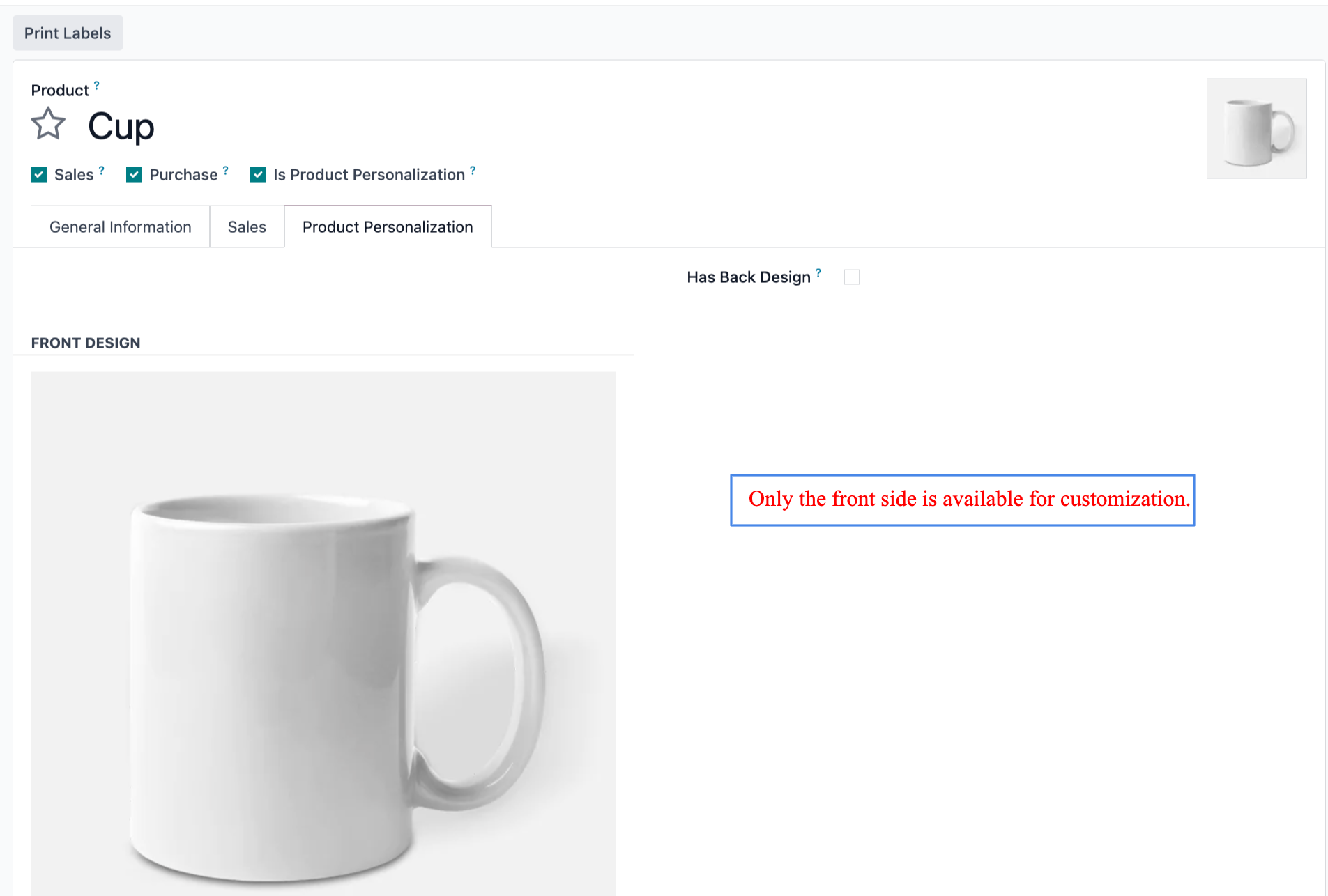 Product Personalization Setting