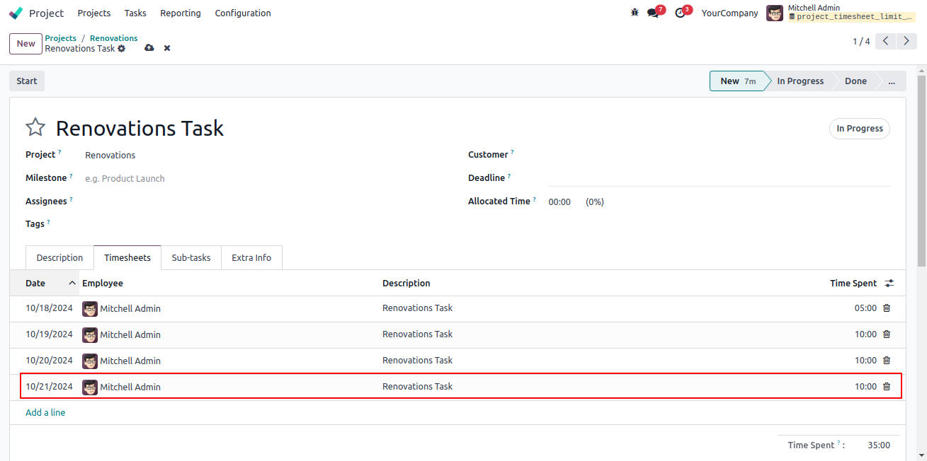 Project Timesheet Limit Reminder