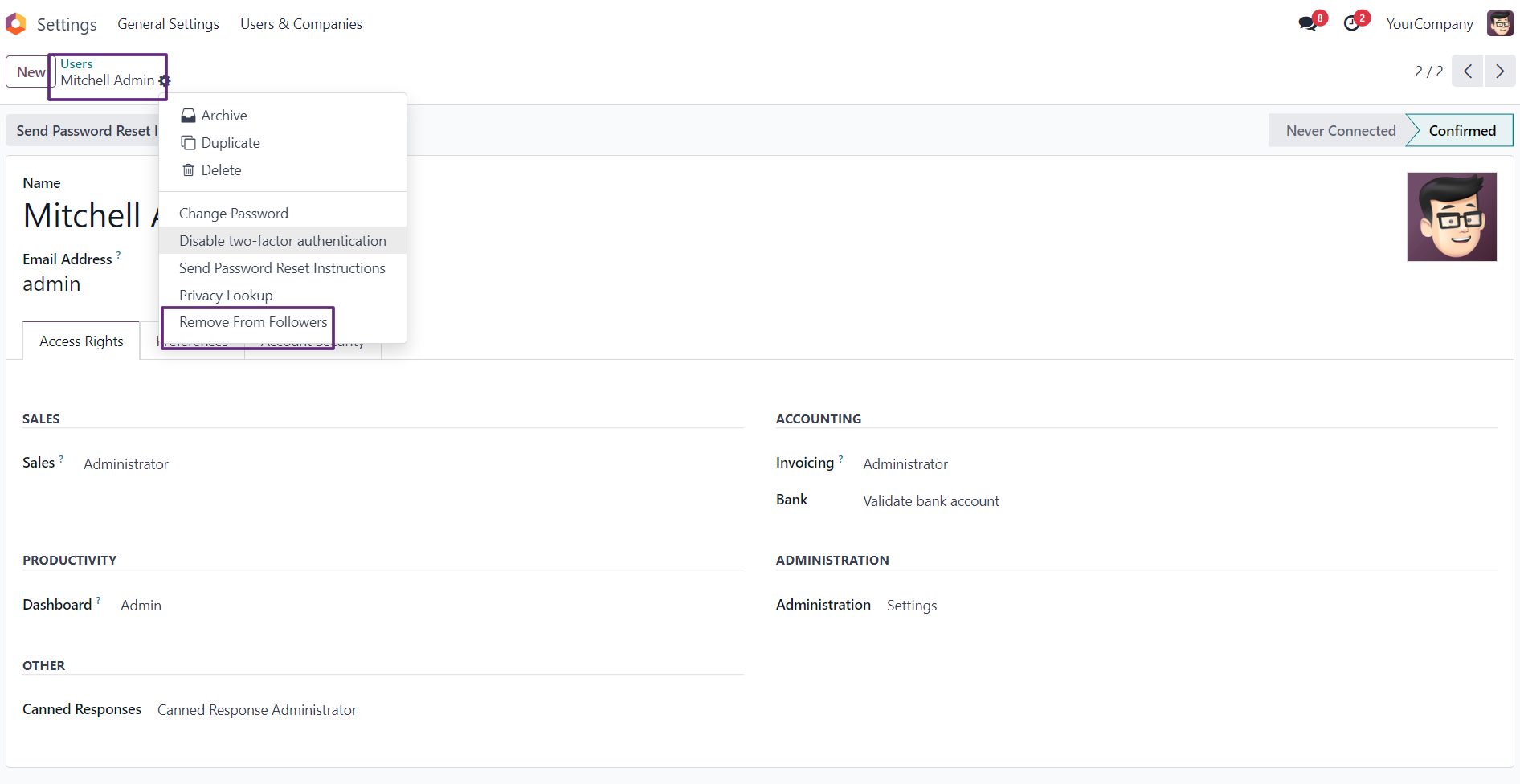 Remove All Followers - The Remove All Followers Odoo module lets you easily remove all followers from the chatter with a single click.