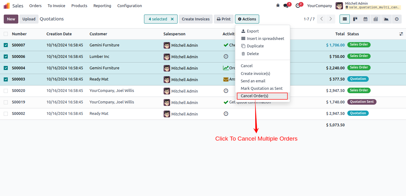 Sale Quotation Multi Cancellation
