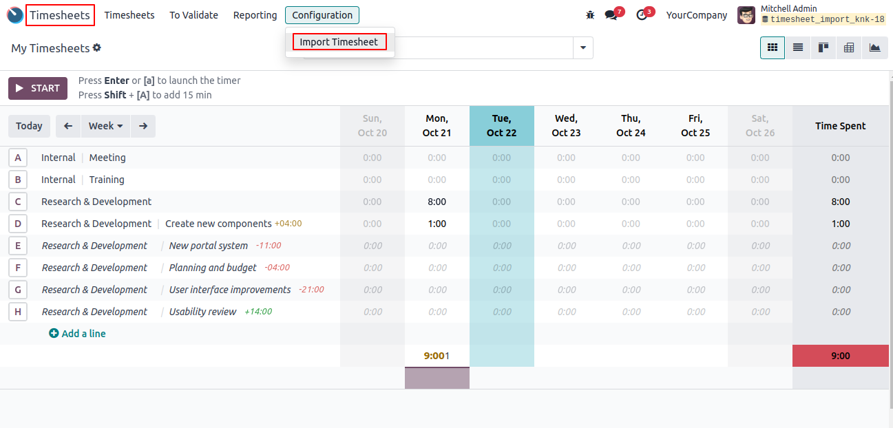 Timesheet Import from XLSX and CSV