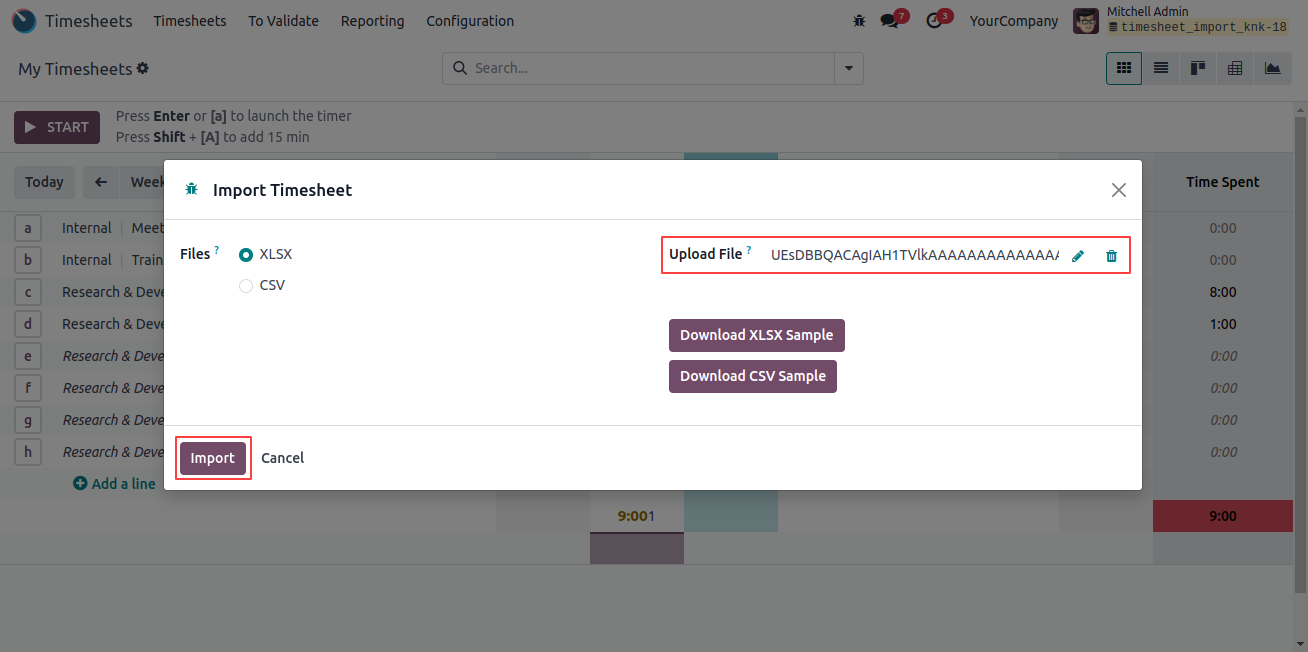 Timesheet Import from XLSX and CSV