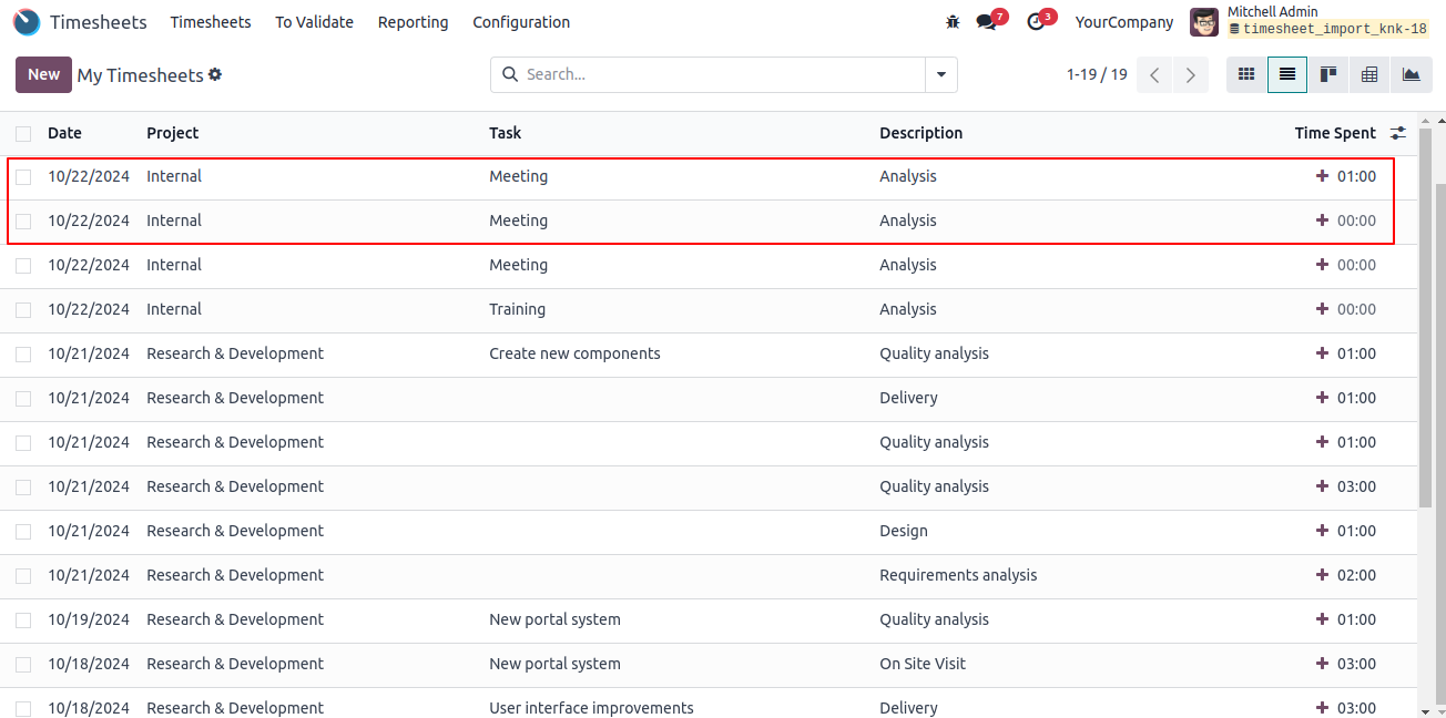 Timesheet Import from XLSX and CSV