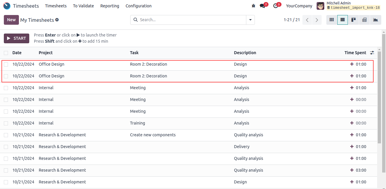 Timesheet Import from XLSX and CSV