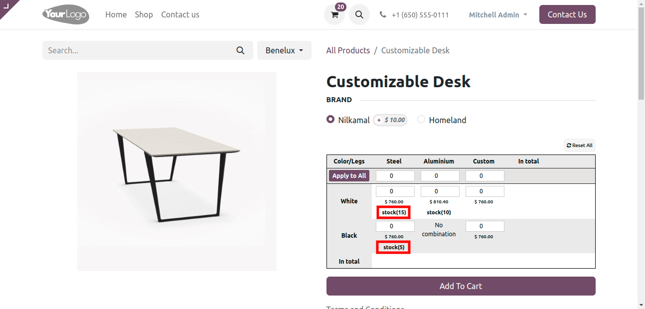 Website Sale Variants Matrix & Table View kanak