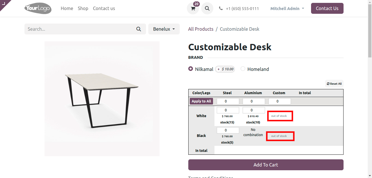 Website Sale Variants Matrix & Table View kanak