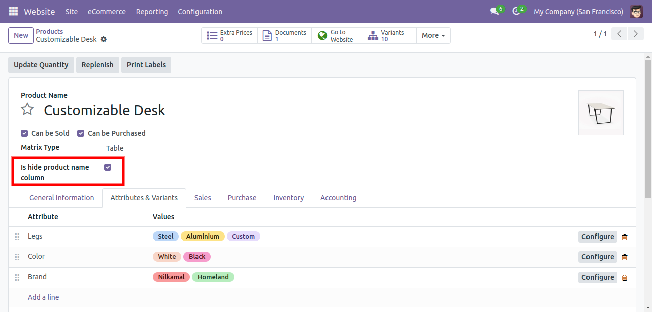 Website Sale Variants Matrix & Table View kanak