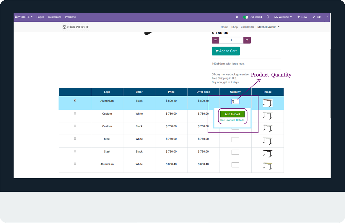 Website Sale Variants Matrix View