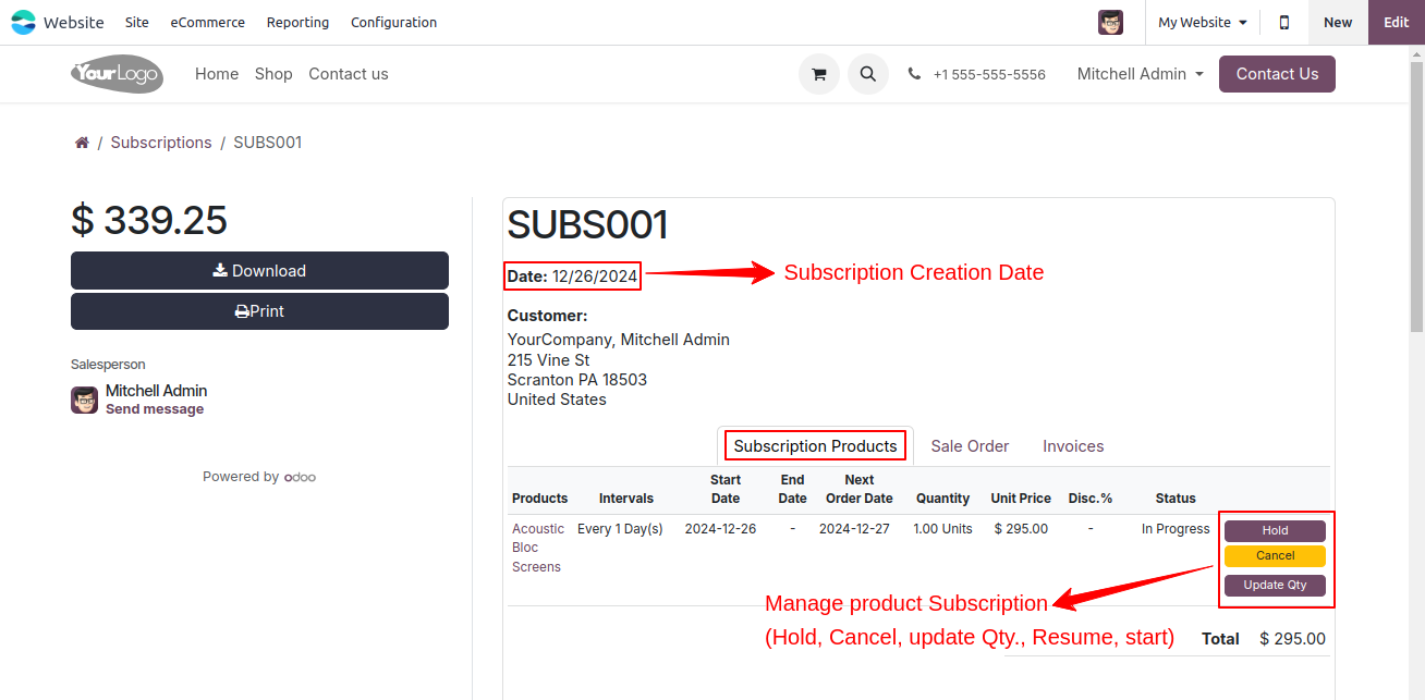 Website Product Subscription Management