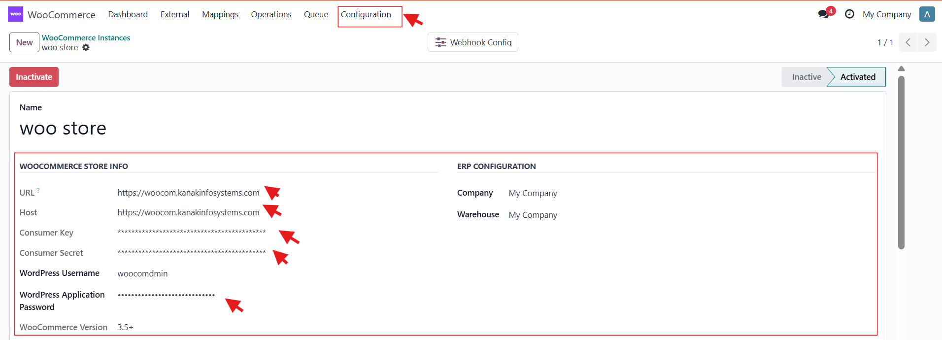 WooCommerce Integration instance
