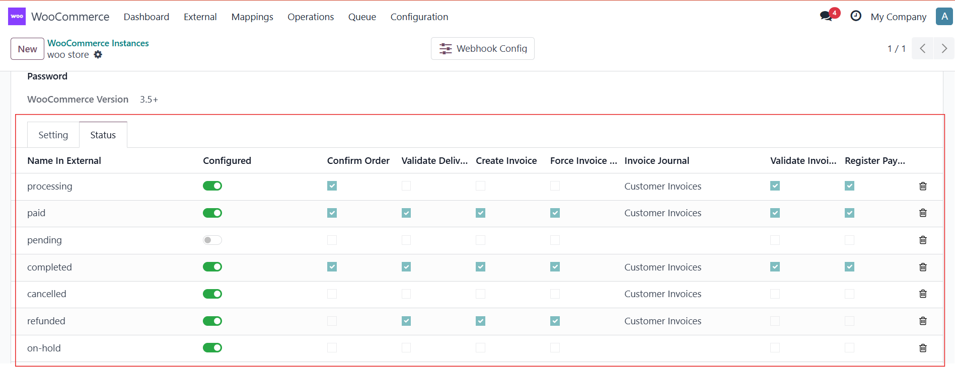 WooCommerce Status Mapping