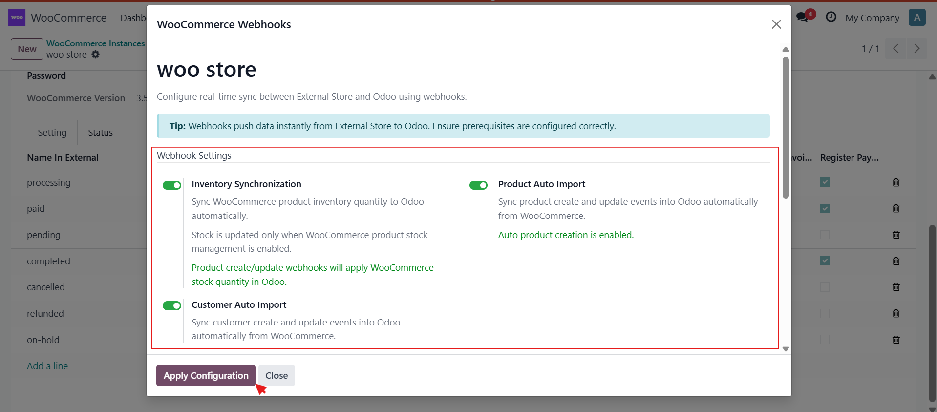 WooCommerce Status Mapping