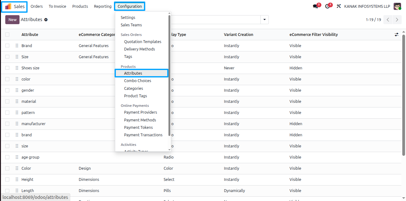 account product size matrix