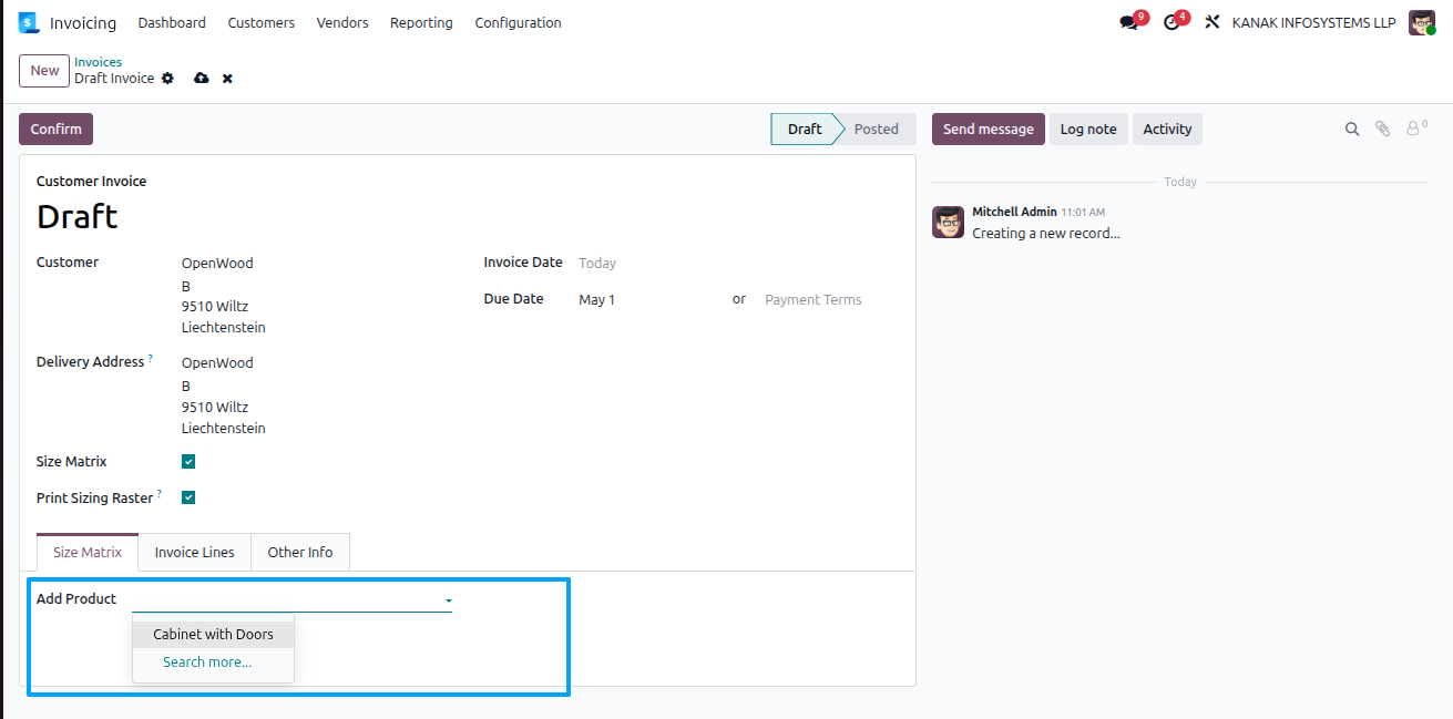 account product size matrix