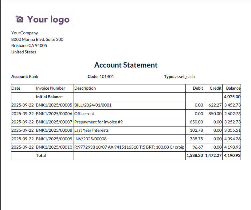 Account Statement PDF Report