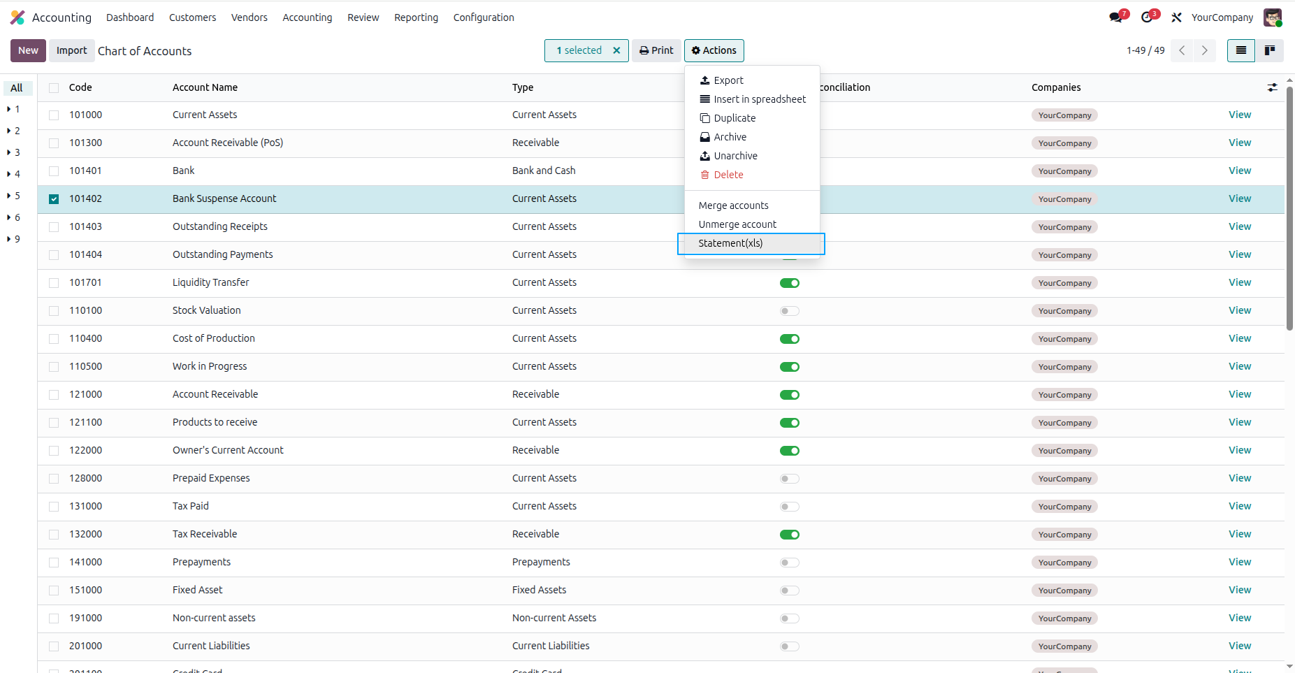 Download XLS Statement Option
