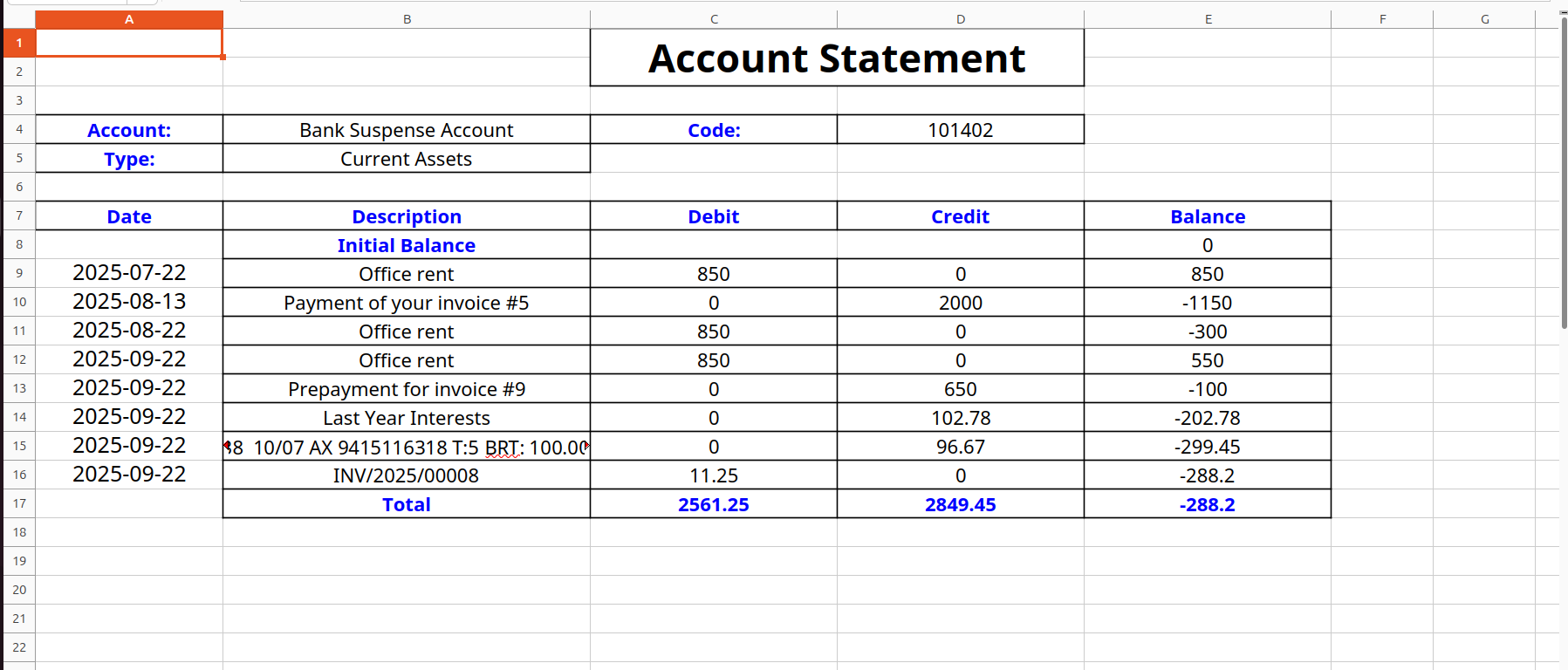 Account Statement XLS Preview