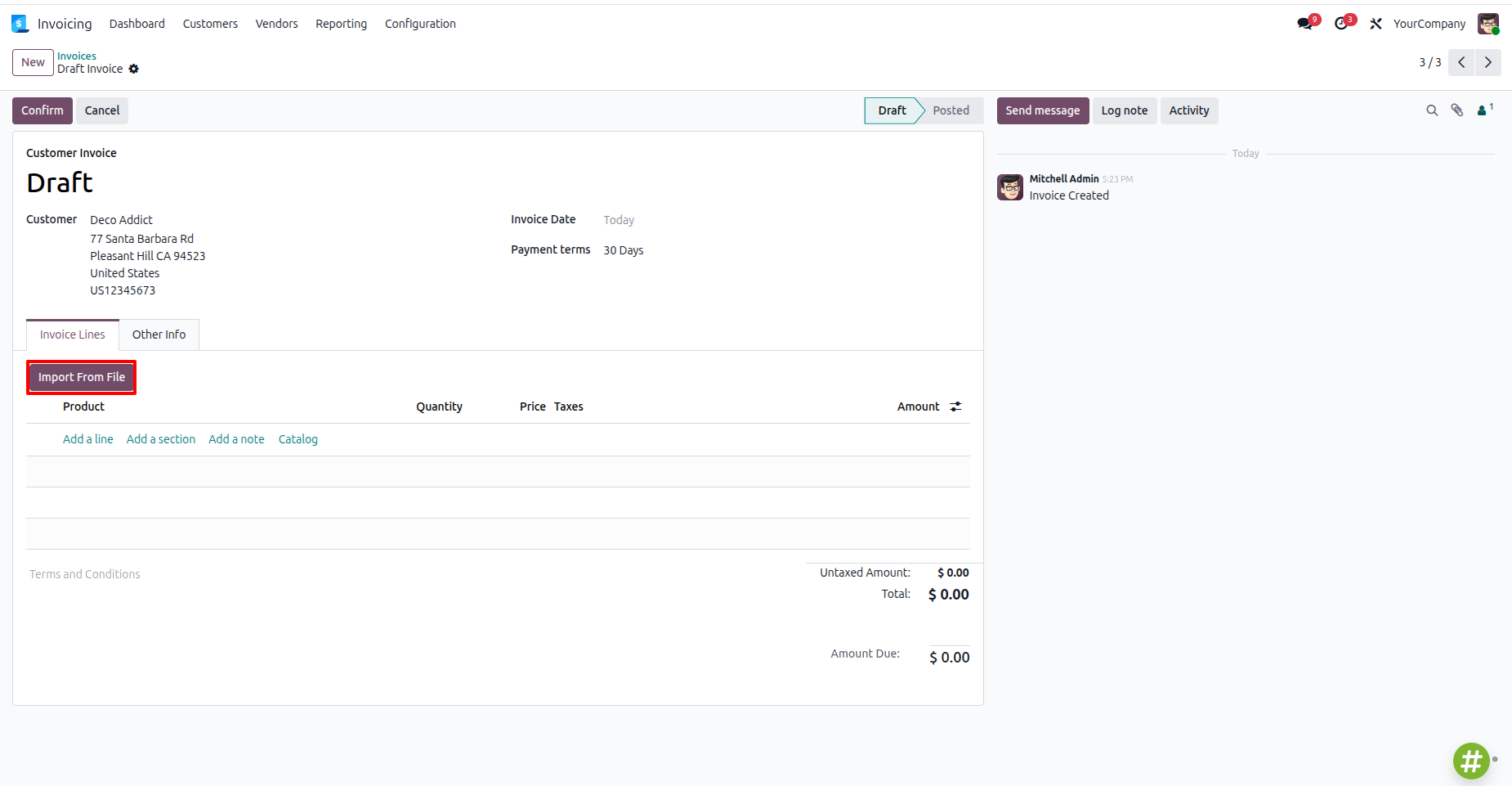 Add/import Mass/multiple product in account move line