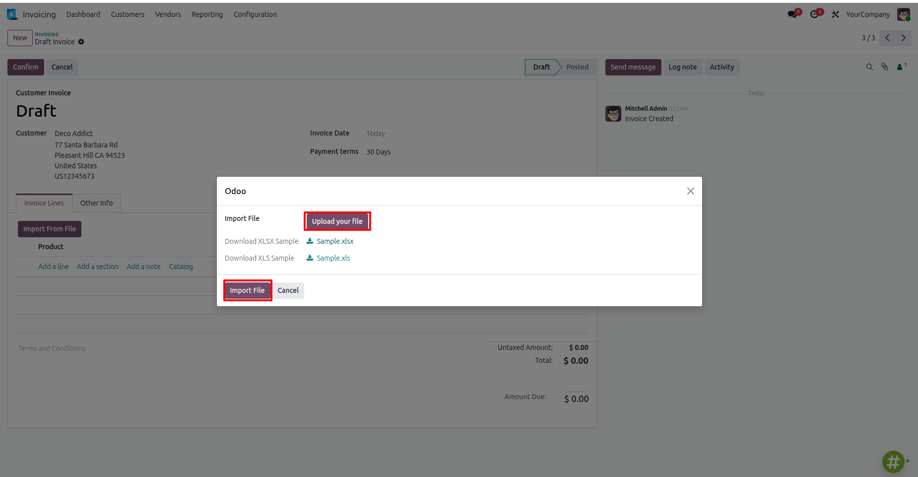 Add/import Mass/multiple product in account move line