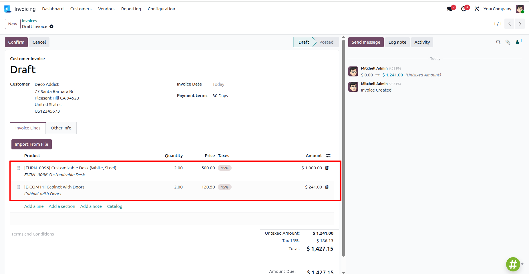 Add/import Mass/multiple product in account move line