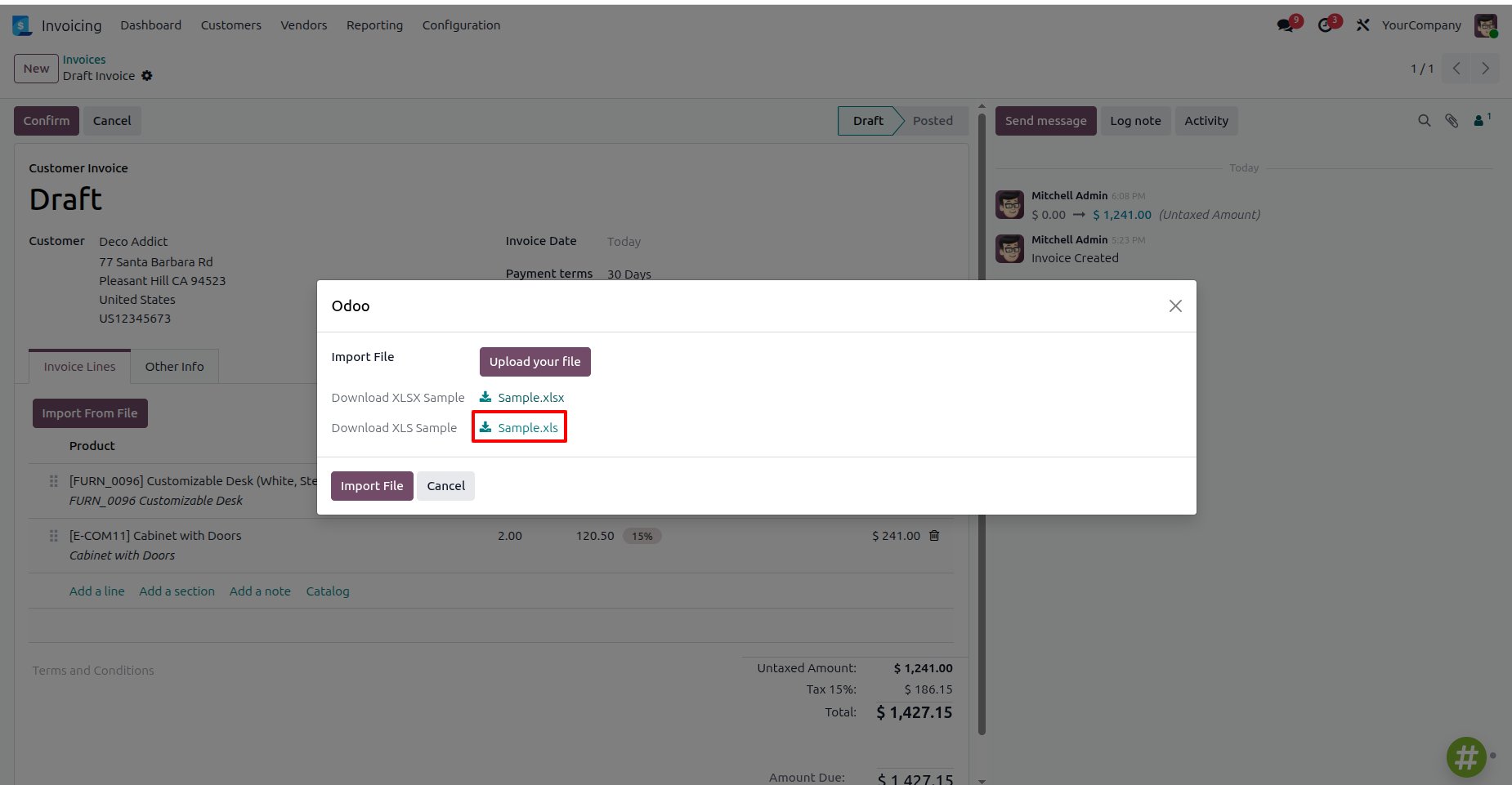 Add/import Mass/multiple product in account move line