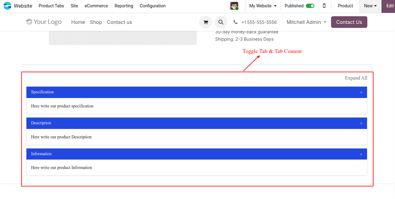 Website Advance Product Tabs