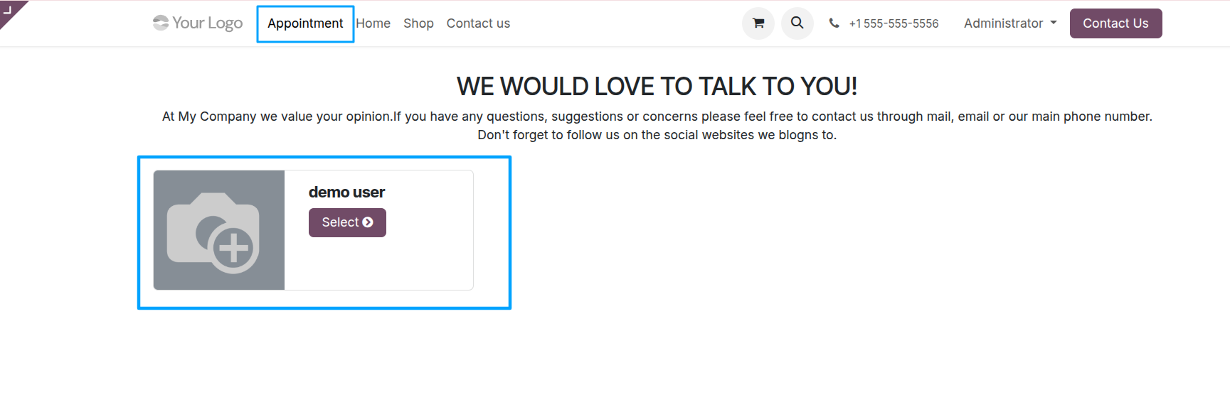 Website appointment page showing selection of team member from list or dropdown