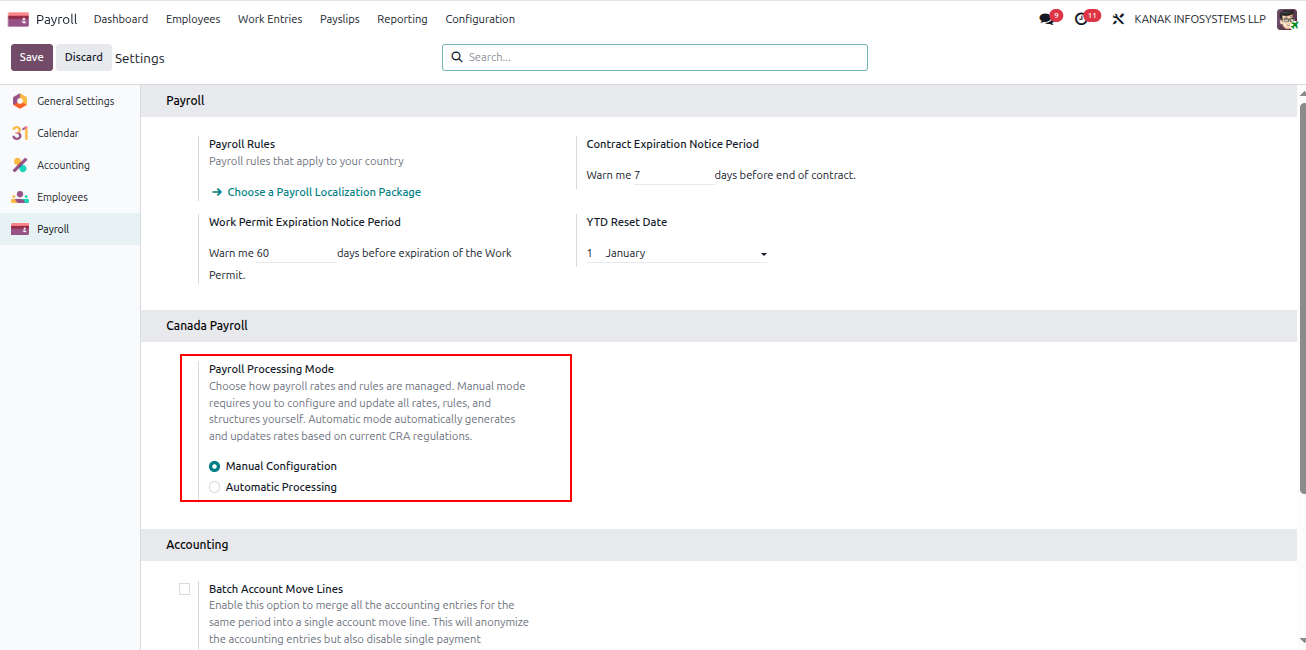 Payroll Processing Mode Settings
