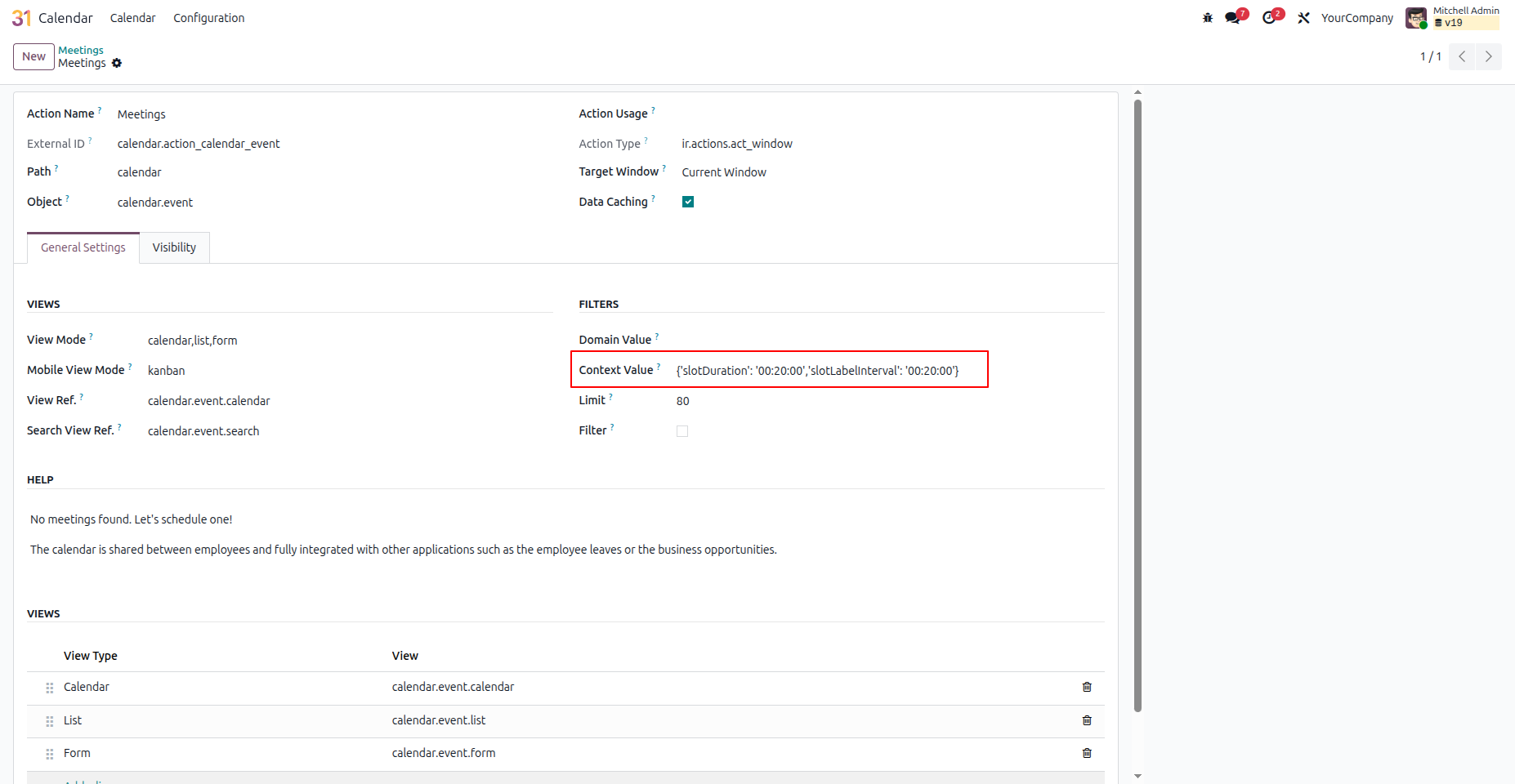 Calendar Slot Interval Configuration