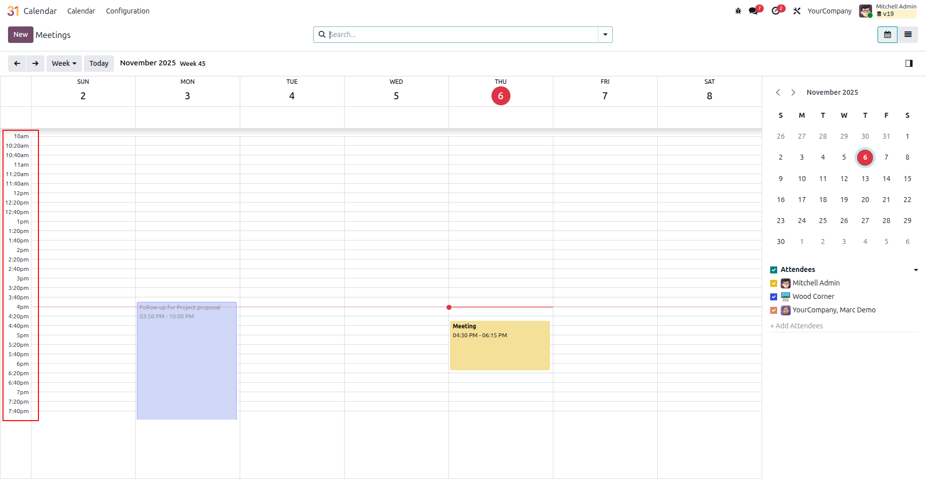 Calendar Custom Hours View