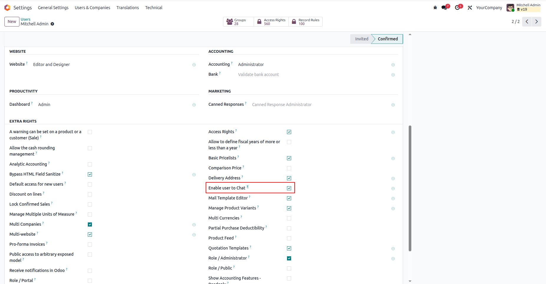User Chat Settings