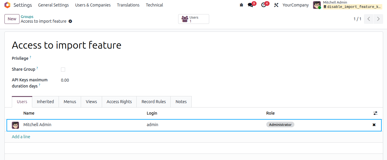 Disable Import Feature
