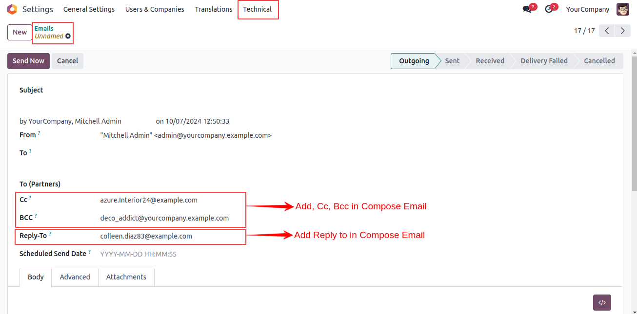 Compose Email CC BCC Reply-To
