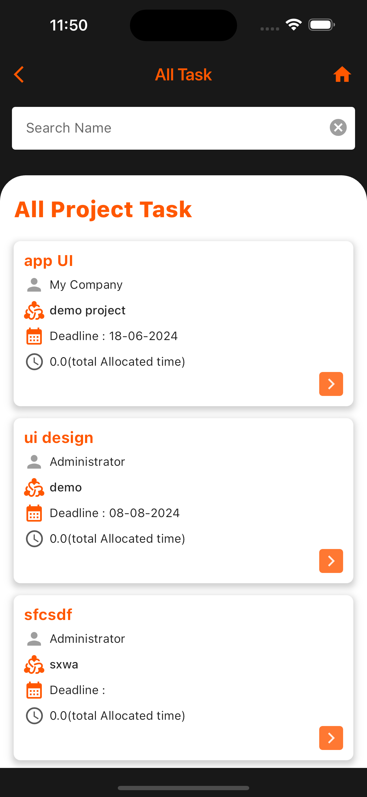 Project screen showing stages and workflow