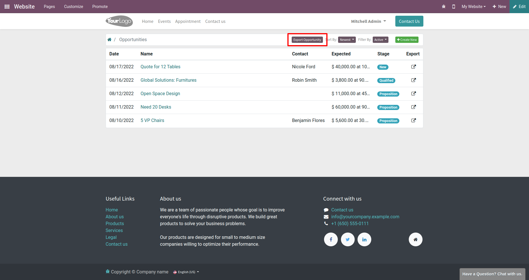 export crm leads and Opportunities
