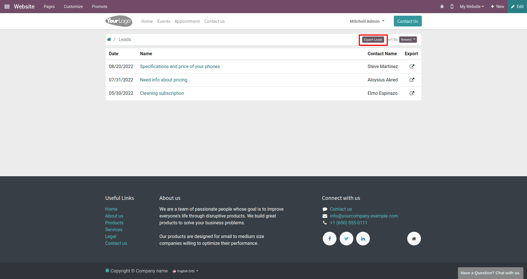 export crm leads and Opportunities