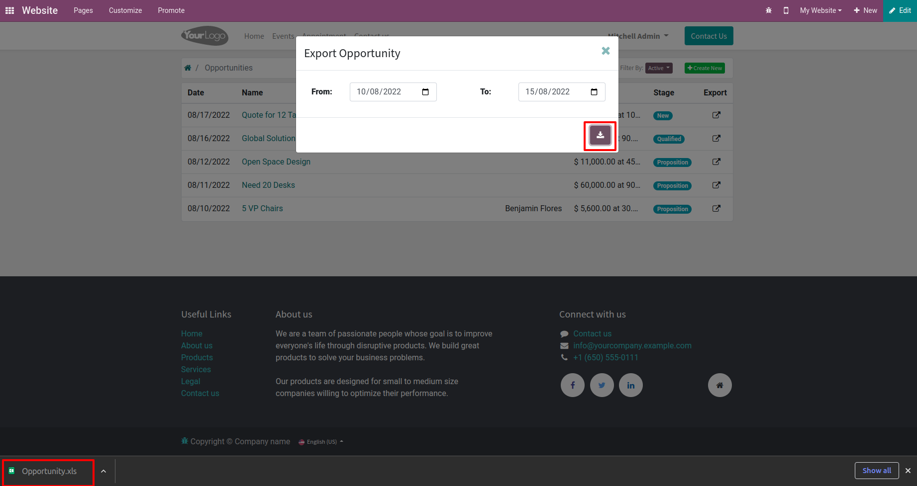 export crm leads and Opportunities