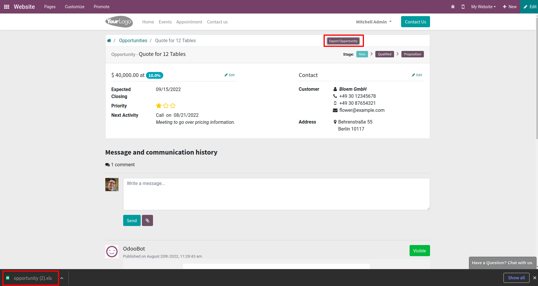 export crm leads and Opportunities