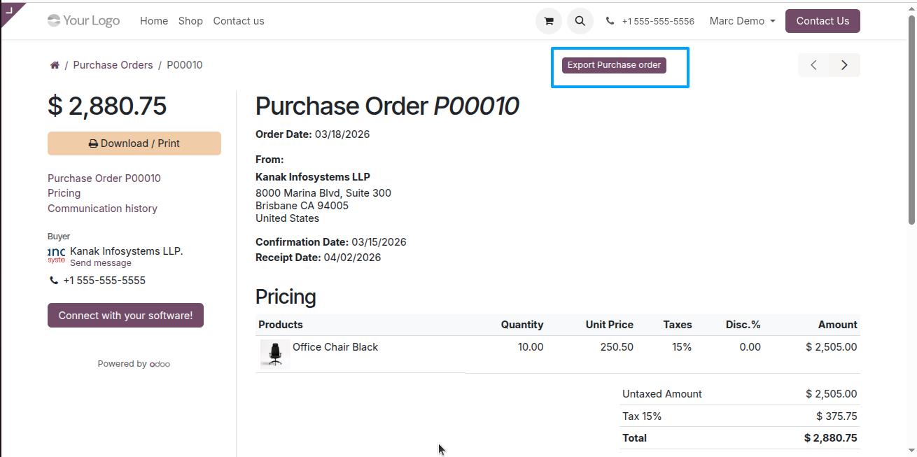 Export Purchase Order