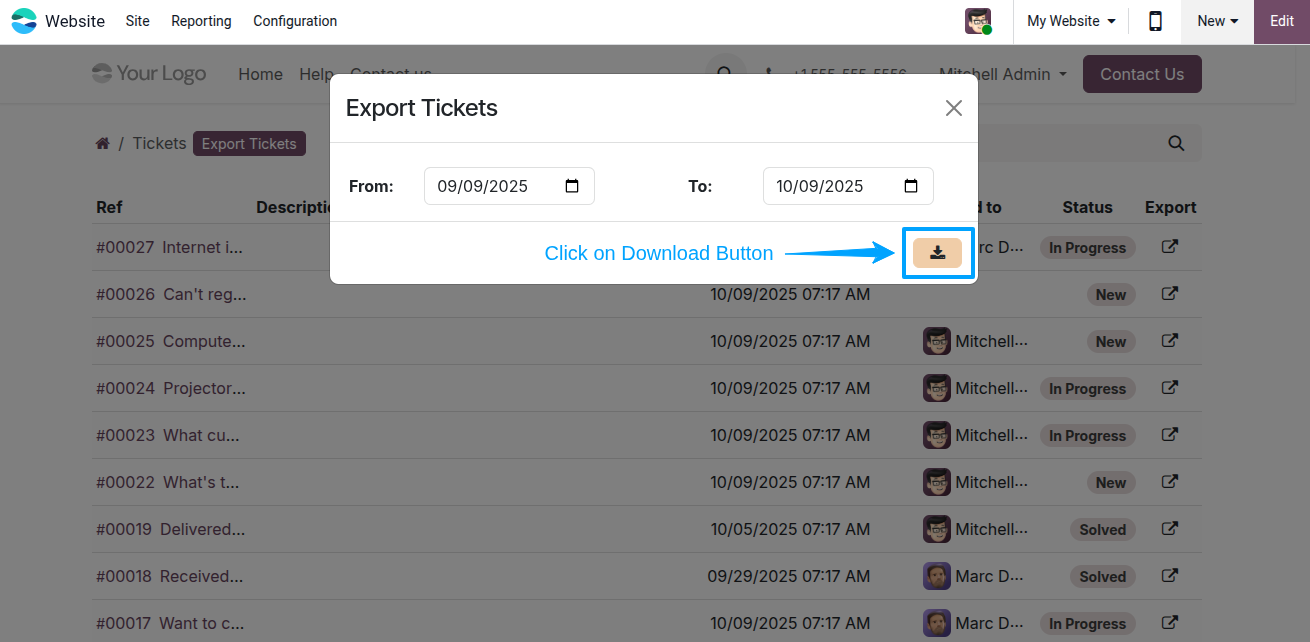 Export Tickets Portal