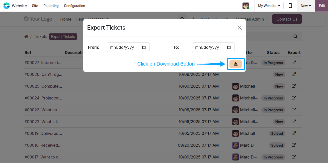 Export Tickets Portal
