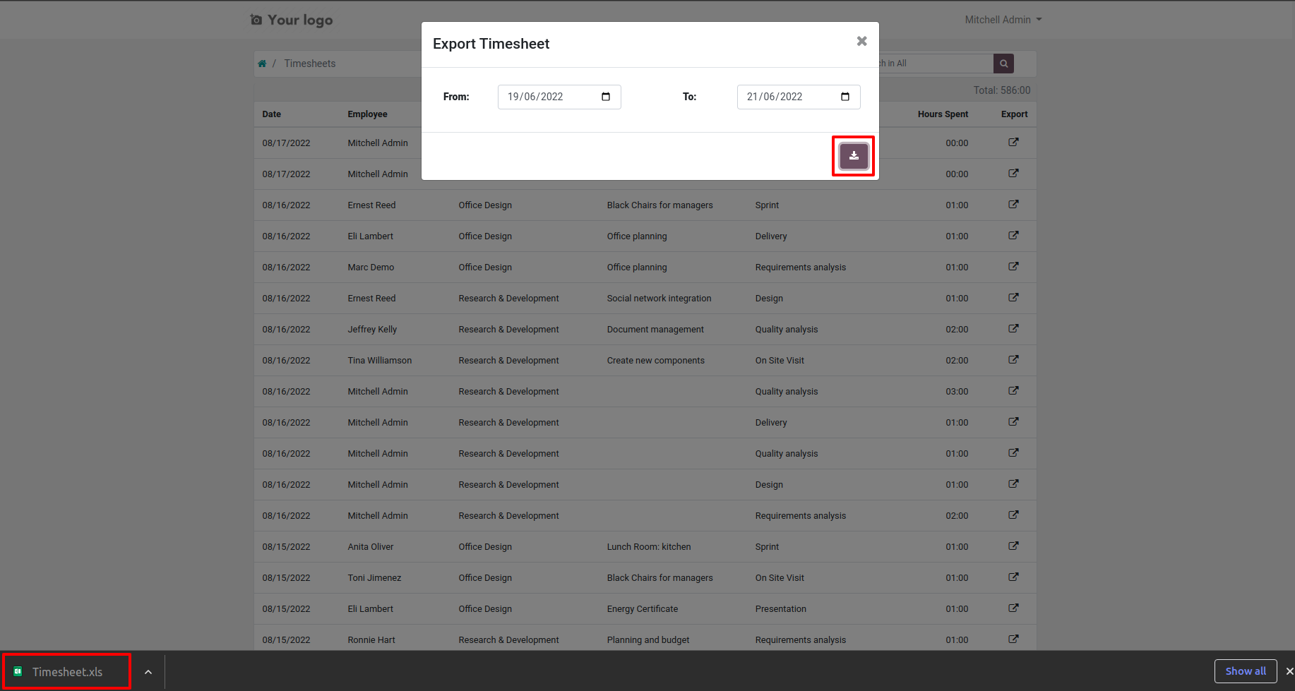 Export Timesheets Portal