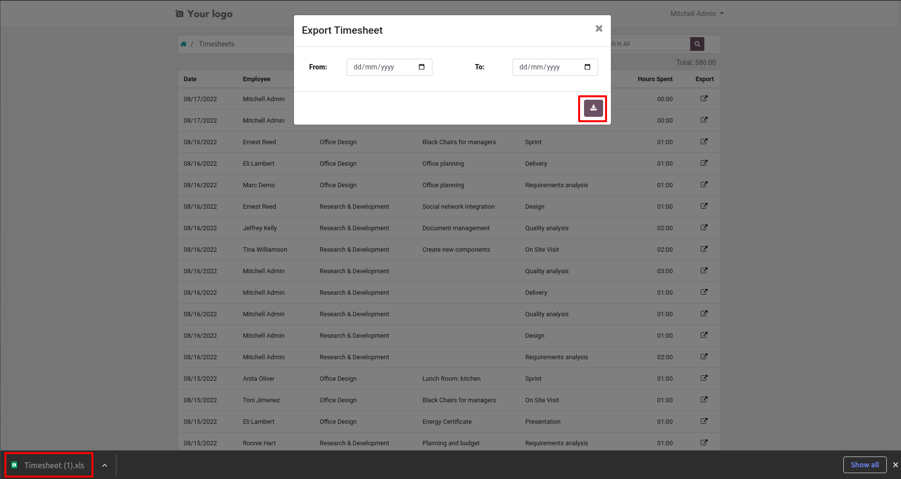 Export Timesheets Portal