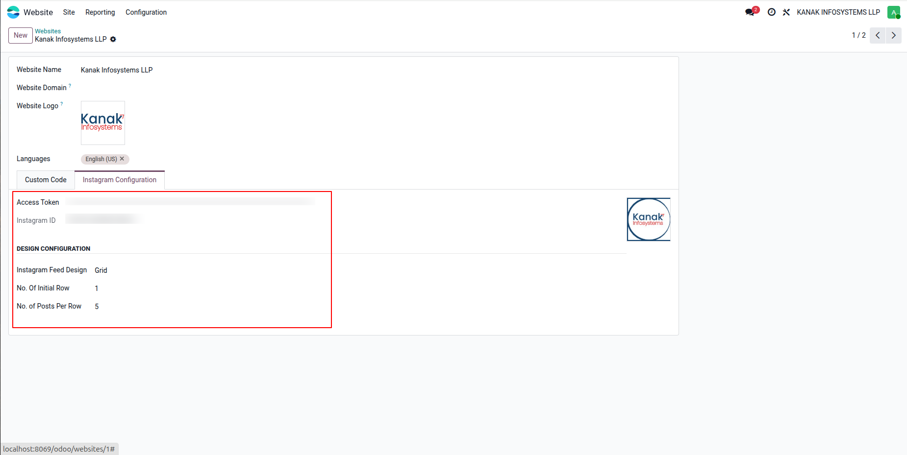 Instagram Configuration Tab